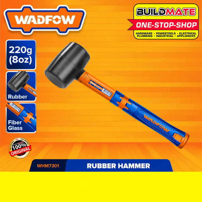 WADFOW 8oz Rubber Hammer Unique Design Fiberglass Handle Rubber Hammerhead WHM7301 •BUILDMATE• WHT