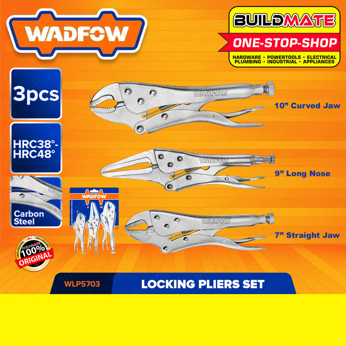 WADFOW 3 PCS Locking Pliers Set Straight Jaw Long Nose Curved Jaw Lock WLP5703 •BUILDMATE• WHT