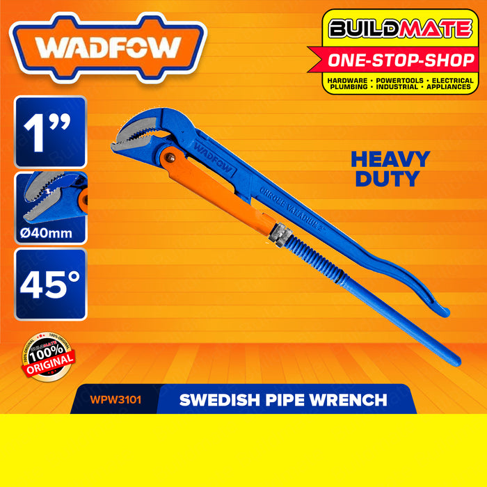 WADFOW 45° Heavy Duty Swedish Pipe Wrench 1" Inch Solid Rivet Carbon Steel WPW3101 •BUILDMATE• WHT