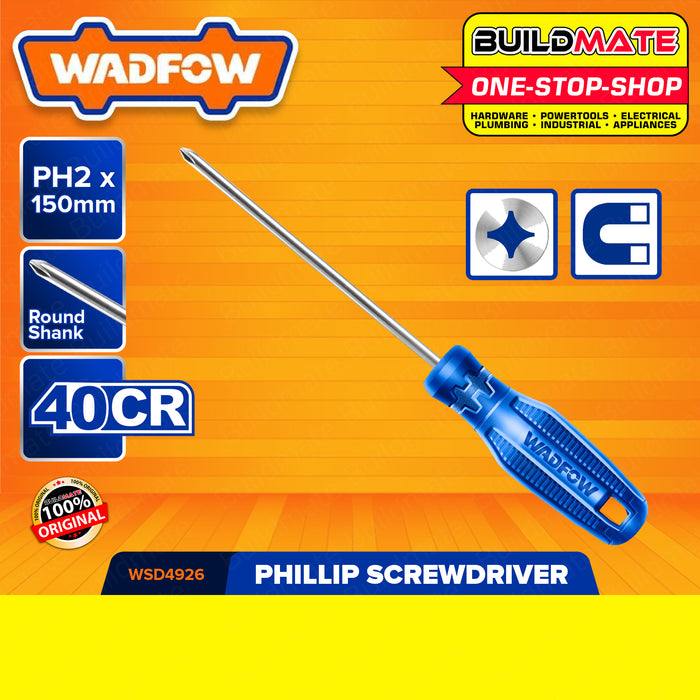 BUILDMATE Wadfow Phillips Screwdriver PH2X38mm | PH2x150mm 40CR Round Shank Magnetic Hand Tools WHT