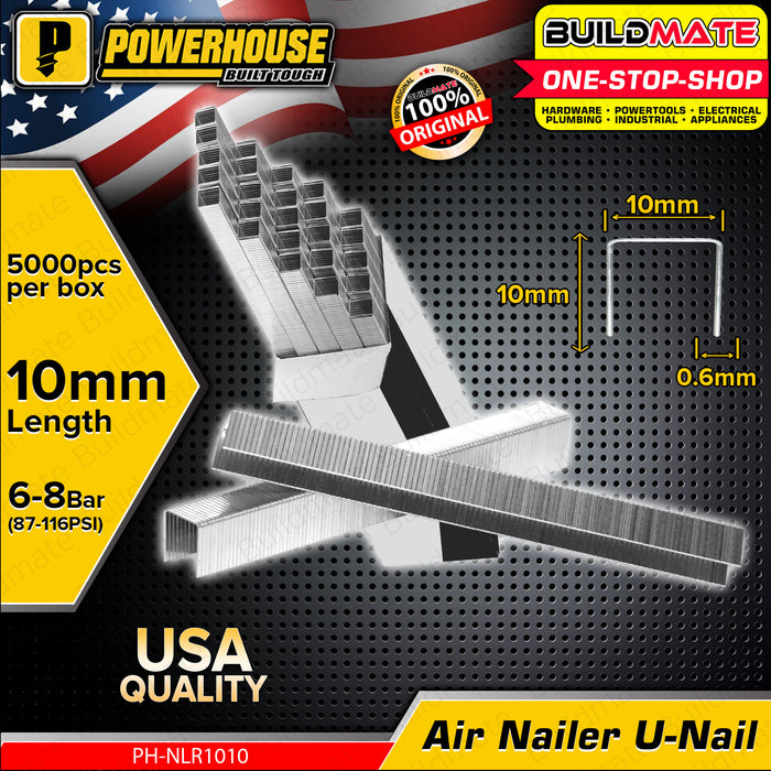 BUILDMATE Powerhouse Air Nailer U-Nails 10mm - 22mm U Shaped Nails U-Nails Staple Gun Tacker U Nail Brad Nails U Shaped Staple Nails U-Nails for Woodworking Framing Nailer Nails Pneumatic Nailer Nails • PTAA