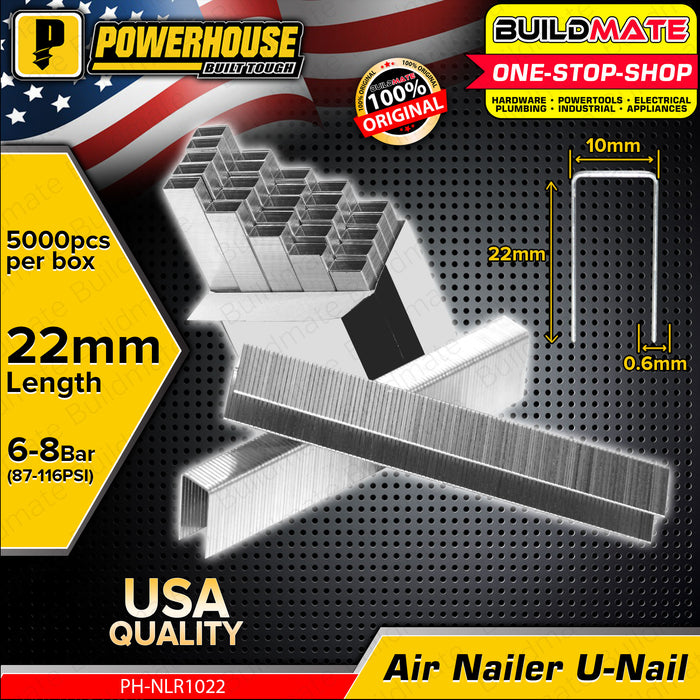 BUILDMATE Powerhouse Air Nailer U-Nails 10mm - 22mm U Shaped Nails U-Nails Staple Gun Tacker U Nail Brad Nails U Shaped Staple Nails U-Nails for Woodworking Framing Nailer Nails Pneumatic Nailer Nails • PTAA