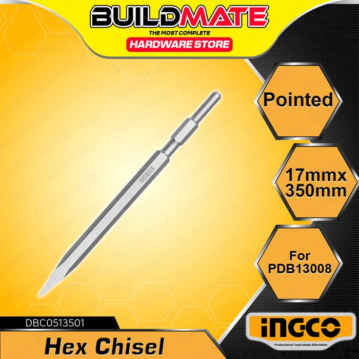 BUILDMATE Ingco Hex Chisel 17x350mm Flat / Pointed Hex Breaker Concrete Masonry Demolition & Chiseling Tool - IHT