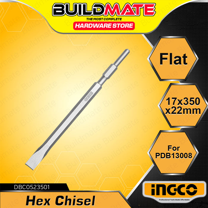 BUILDMATE Ingco Hex Chisel 17x350mm Flat / Pointed Hex Breaker Concrete Masonry Demolition & Chiseling Tool - IHT