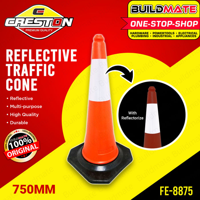 BUILDMATE Creston Reflectorized Traffic Cone 750mm Barricades Warning Road Block Sign Safety Cone FE-8875