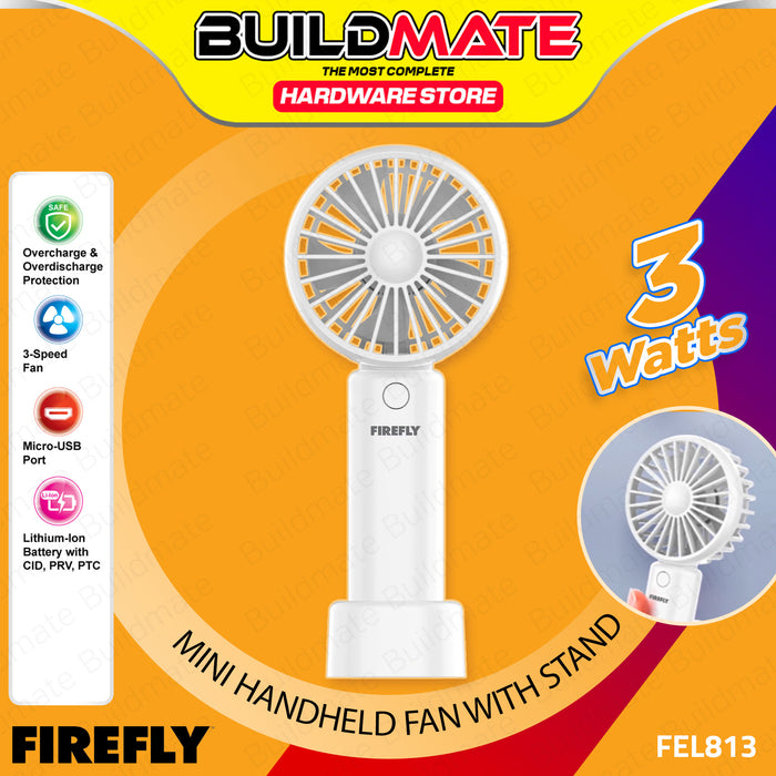 BUILDMATE Firefly Multifunction Brushless Mini Handheld Fan with Stand 3W Rechargeable Portable Compact Personal Small USB Fan FEL813