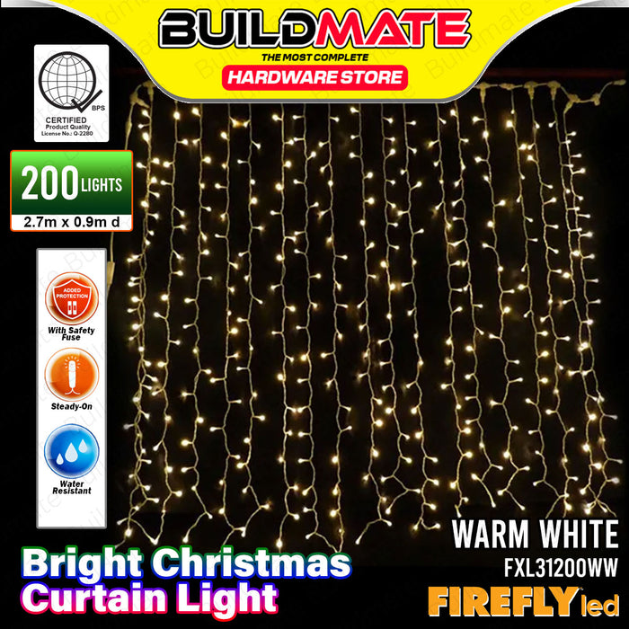 BUILDMATE Firefly LED Bright Christmas Curtain Light Warm White 200 Lights Steady-On / Night Sky Blinking Indoor / Outdoor Decoration Hanging Curtains Lighting