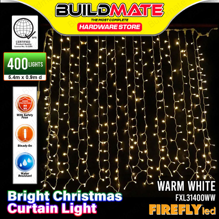 BUILDMATE Firefly LED Bright Christmas Curtain Light Warm White 400 Lights Steady-On / Night Sky Blinking Indoor/Outdoor Decoration Hanging Curtains Lighting