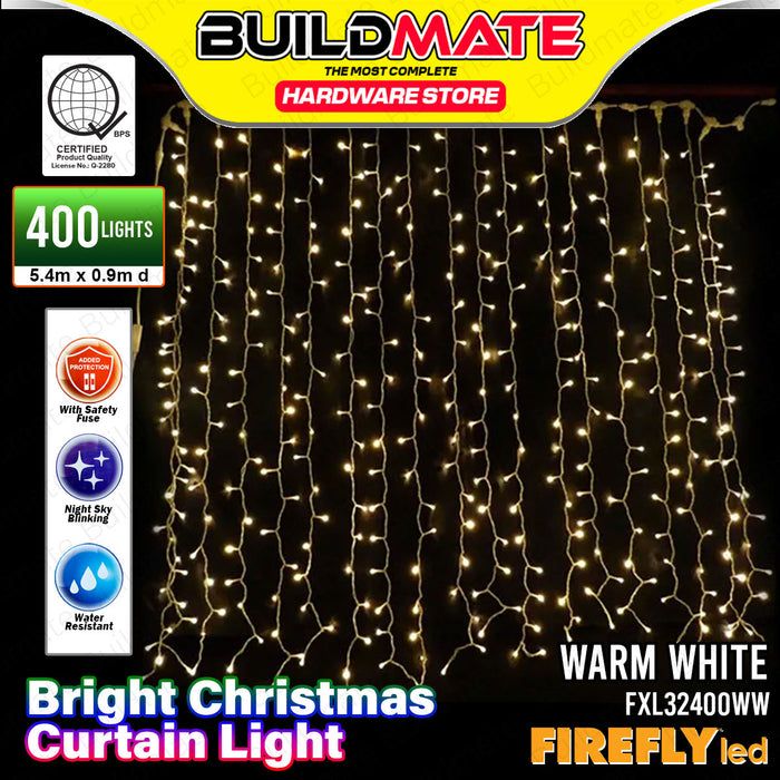 BUILDMATE Firefly LED Bright Christmas Curtain Light Warm White 400 Lights Steady-On / Night Sky Blinking Indoor/Outdoor Decoration Hanging Curtains Lighting