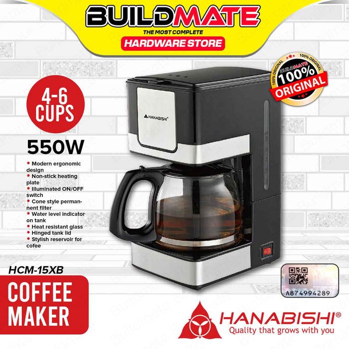 BUILDMATE Hanabishi Coffee Maker 4-6 Cups Water Capacity Drip Coffee Machine with Heat Resistant Glass Carafe HCM-15XB