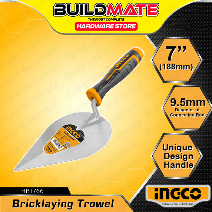 BUILDMATE Ingco Bricklaying Trowel 7" Inch Plastering Brick Layering Cement Smoothing Masonry Finishing Tool Constructions Trowels - IHT