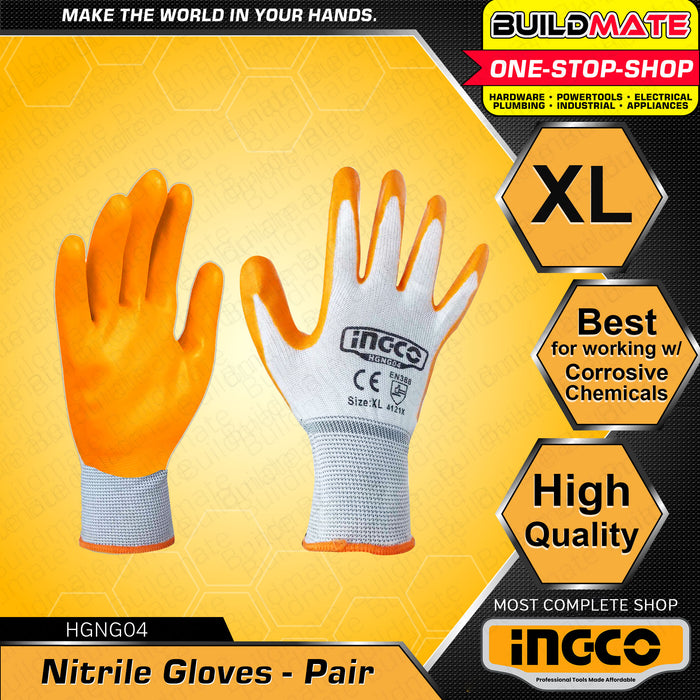 BUILDMATE Ingco Rubber Gloves XL Nitrile Coated Palm Oil-Resistant Safety Hand Gloves IHT