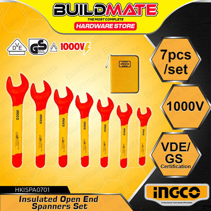 BUILDMATE Ingco 7PCS/SET Insulated Open End Spanner Set 8mm-19mm Electrical Insulated Wrench Tool Kit HKISPA0701 - IHT