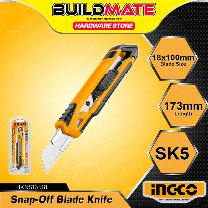 BUILDMATE Ingco Snap-Off Blade Knife 18mm x 100mm SK5 Heavy Duty Blades Handy Utility Knife Cutter Stainless Steel Retractable Razor Blade Knife Tool Cutting HKNS16518 | HUKB61001 | HKNS11815 - IHT