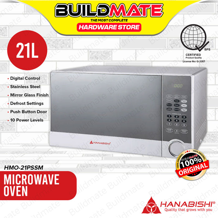 BUILDMATE Hanabishi Digital Microwave Oven 21L with Defrost Function & 10 Power Levels Kitchen Appliance HMO21PSSM