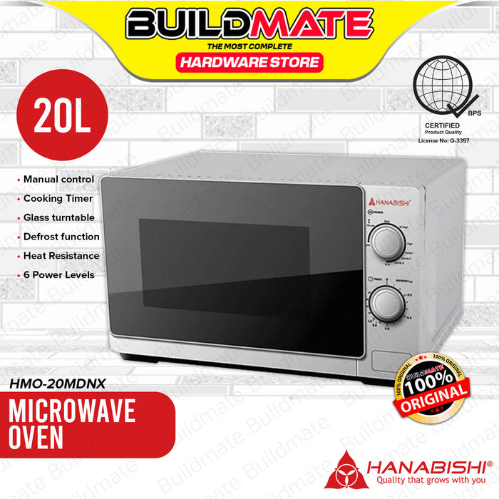 BUILDMATE Hanabishi Manual Microwave Oven 20L with Defrost Function & 6 Power Levels Kitchen Appliance HMO20MDNX1