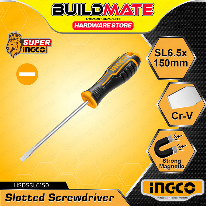 BUILDMATE Ingco Slotted Flat Screwdriver SL6.5x150mm S2 / Cr-V Flathead Round Shank Screw Driver Repair Hand Tools SOLD PER PIECE - IHT