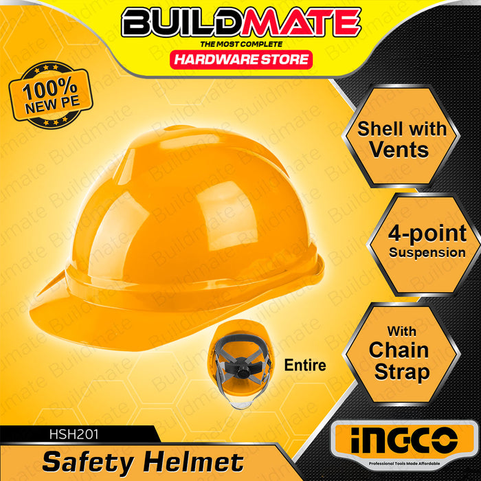 BUILDMATE Ingco Safety Helmet PE Shell with Vents White / Orange Construction Worksite Protective Hard Hat Safety Head Gear Protection HSH201 / HSH202 - IHT