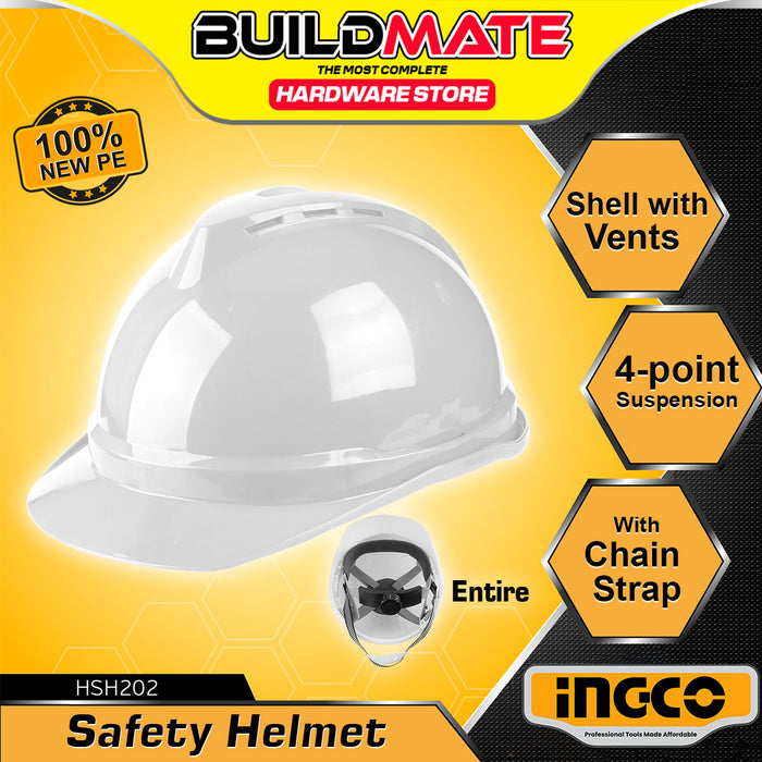 BUILDMATE Ingco Safety Helmet PE Shell with Vents White / Orange Construction Worksite Protective Hard Hat Safety Head Gear Protection HSH201 / HSH202 - IHT