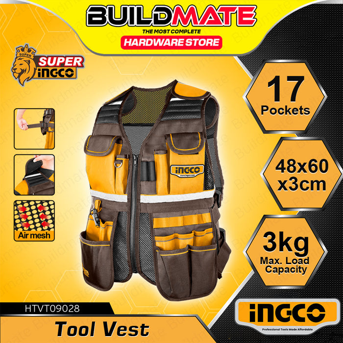 BUILDMATE Ingco Tool Vest 3kg Load Capacity Multi-Pocket Utility Work Gear Tool Storage Organizer Carrier Vest - IHT