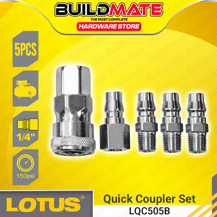 BUILDMATE Lotus 5pcs Quick Coupler Set 1/4" Hydraulic Quick Connect Fitting Attachment Male & Female Coupling Kit LQC505B - LAX