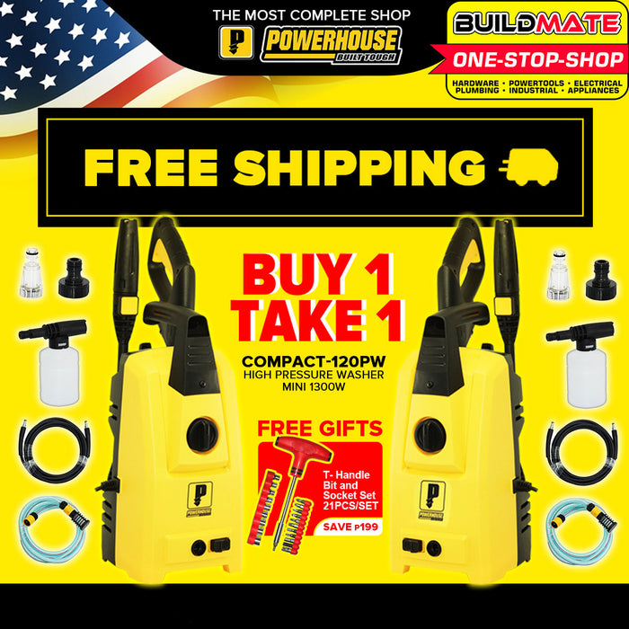 [BUY 1 TAKE 1] POWERHOUSE High Power Pressure Washer Mini 1300W 120-Bar COMPACT SERIES PH-COMPACT-12