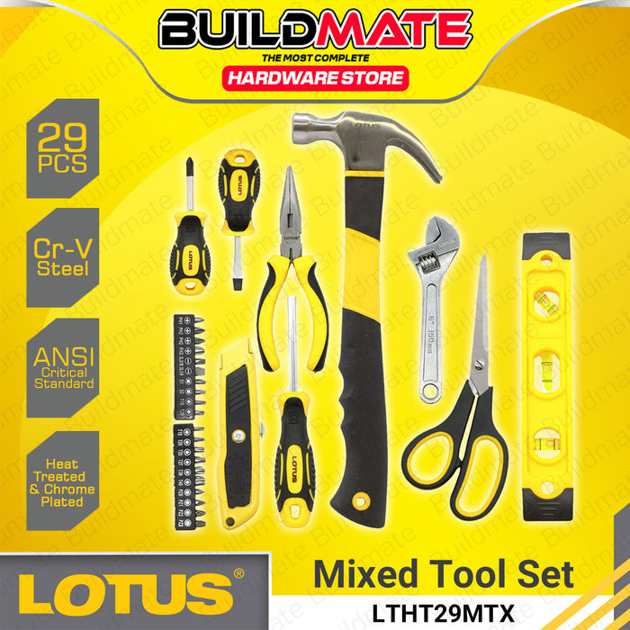 BUILDMATE Lotus 29pcs Mixed Tool Set Cr-V DIY Household Hand Repair Basic Tool Kit Ideal for Home & Garage LTHT29MTX