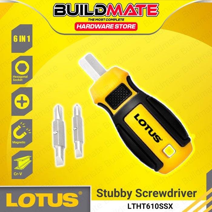 BUILDMATE Lotus 6in1 Stubby Screwdriver Multifunction  Mini Screw Driver with Interchangeable Bits 6 in 1 Driver Multi Hand Tool LTHT610SSX - LHT