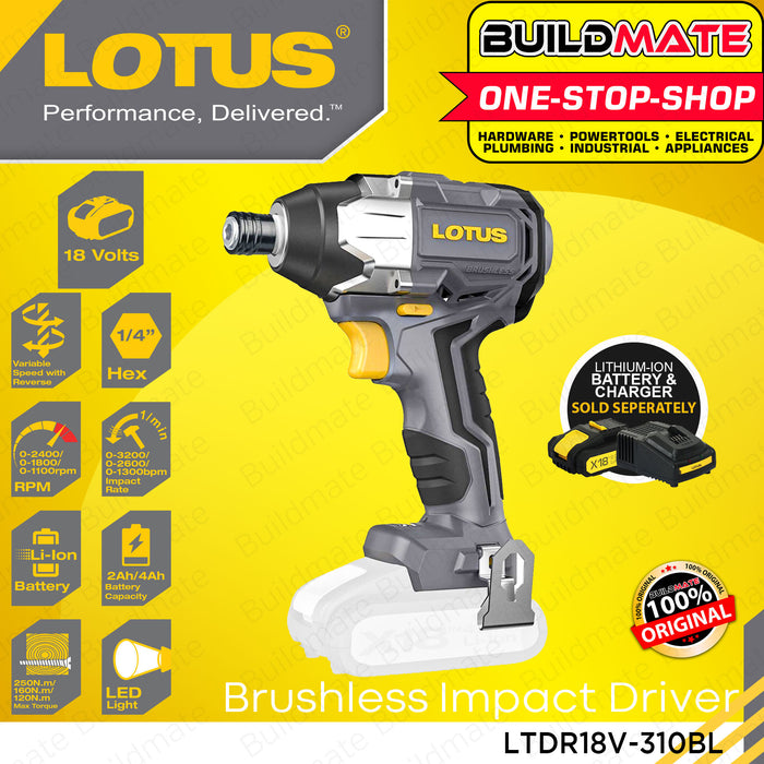 BUILDMATE Lotus Lithium-Ion Cordless Brushless 18V / 20V Impact Driver Drill 1/4" Inch Hex Drive UNIT ONLY - LCPT