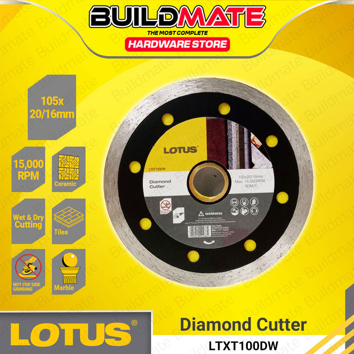 BUILDMATE Lotus 4" Diamond Cutter (Continuous) 105x20/16mm Wet & Dry Cutting Grinding Disc Wheel for Angle Grinder LTXT100DW - LAX