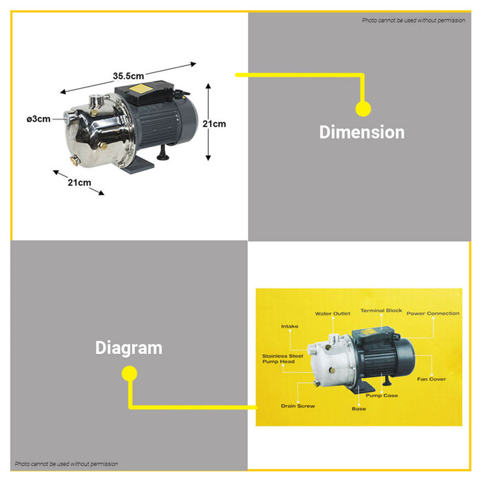 BUILDMATE Lotus Stainless Steel Head Self-Priming Jet Pump 3m³/h with Stainless Impeller Clean Water Centrifugal Pump LXM100X