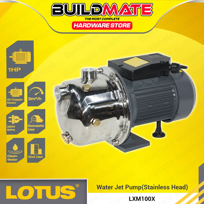 BUILDMATE Lotus Stainless Steel Head Self-Priming Jet Pump 3m³/h with Stainless Impeller Clean Water Centrifugal Pump LXM100X