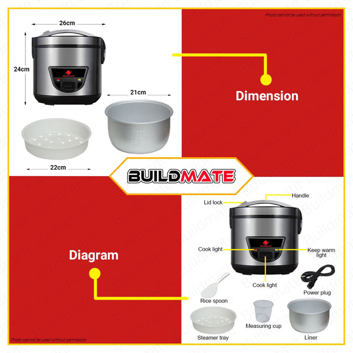 BUILDMATE Micromatic Jar Rice Cooker with Steamer 1.5L 5CUPS 500W Automatic Electric Cooker MJRC-5028