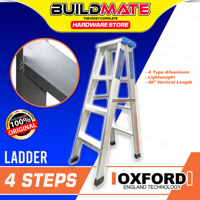 BUILDMATE Oxford England Aluminum Step Ladder 4 Steps Lightweight Heavy Duty Folding Ladder