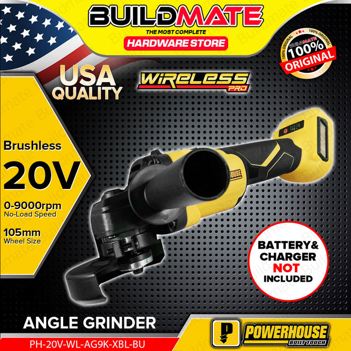 BUILDMATE Powerhouse 20V Brushless Angle Grinder 105mm Rotary Disc Polishing and Grinding Machine Power Tools PH-20V-WL-AG9K-XBL - PHPT