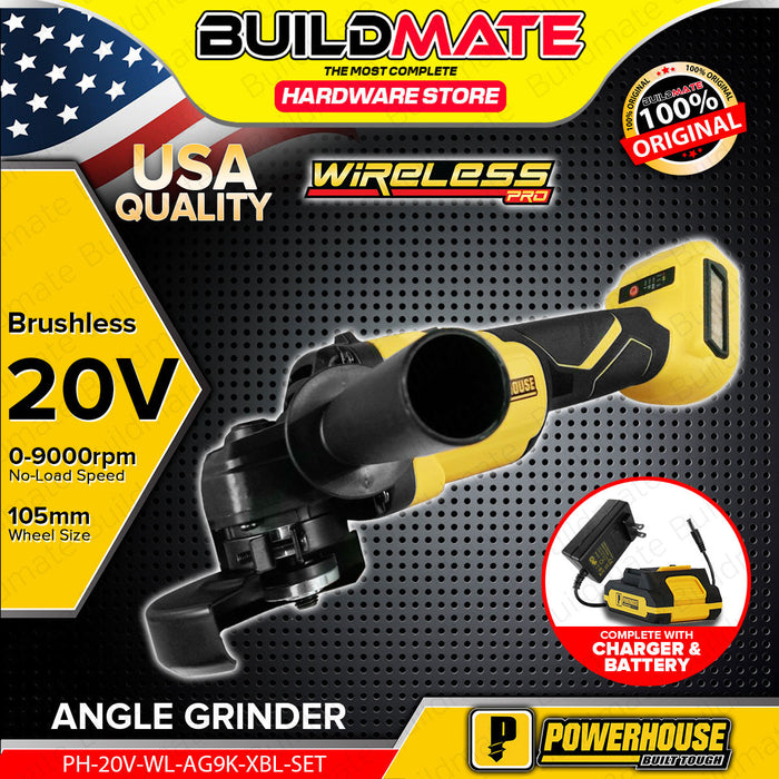 BUILDMATE Powerhouse 20V Brushless Angle Grinder 105mm Rotary Disc Polishing and Grinding Machine Power Tools PH-20V-WL-AG9K-XBL - PHPT