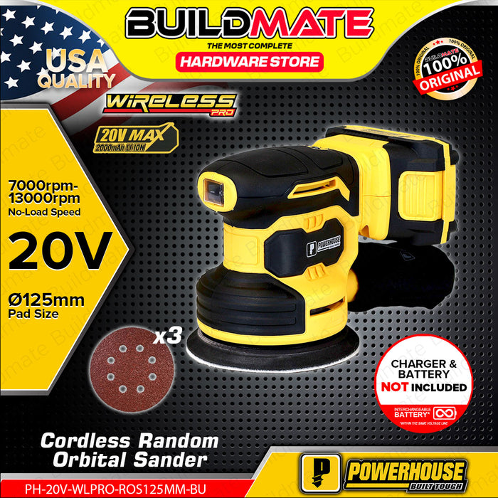 BUILDMATE Powerhouse 20V Cordless Random Orbital Sander 125mm with Dust Proof Switch Wood Sanding Polishing Machine PH-20V-WLPRO-ROS-125MM - PHPT