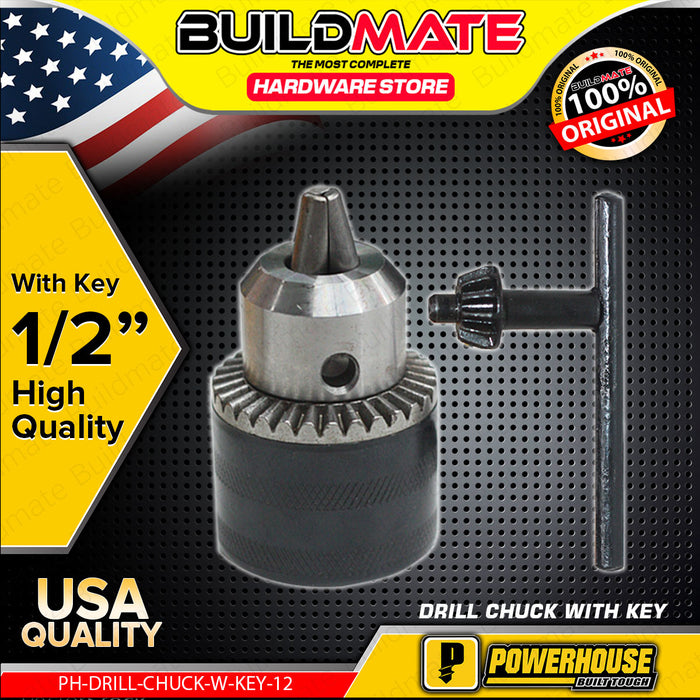 BUILDMATE Powerhouse Drill Chuck with Key 1/2" and 3/8" Inch Keyed Drilling Chuck Power Tools Accessories SOLD PER PIECE - PTAA