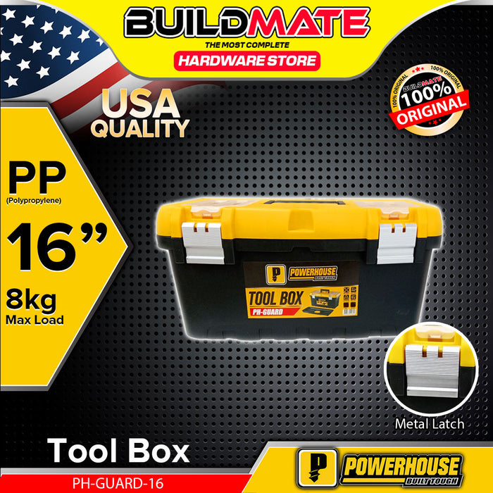 BUILDMATE Powerhouse Tool Box 16" / 19" / 22" With Extra Storage Metal Latch Tools Storage Stackable Plastic Tool Kit Organizer Box PH-GUARD - PHHT