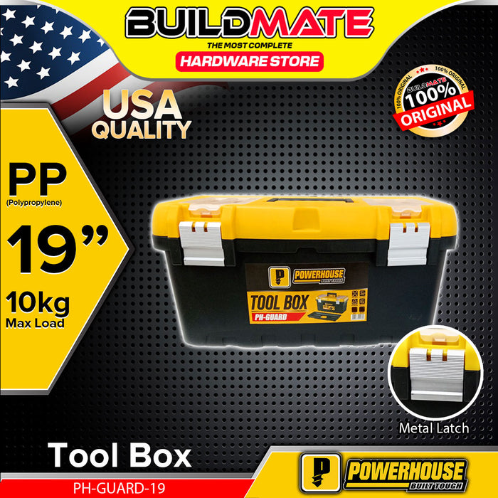 BUILDMATE Powerhouse Tool Box 16" / 19" / 22" With Extra Storage Metal Latch Tools Storage Stackable Plastic Tool Kit Organizer Box PH-GUARD - PHHT