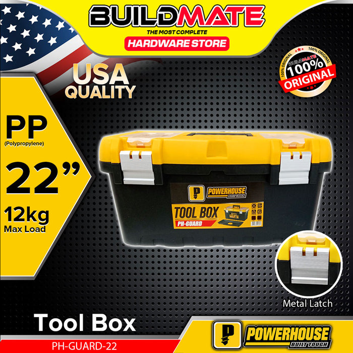 BUILDMATE Powerhouse Tool Box 16" / 19" / 22" With Extra Storage Metal Latch Tools Storage Stackable Plastic Tool Kit Organizer Box PH-GUARD - PHHT