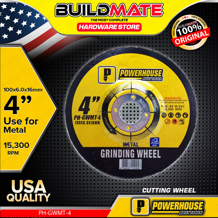 BUILDMATE Powerhouse Grinding Wheel 4" inch 100x6.0x16mm Metal Grinding & Polishing Disc Wheel for Angle Grinder PH-CWMT-4 - PTAA