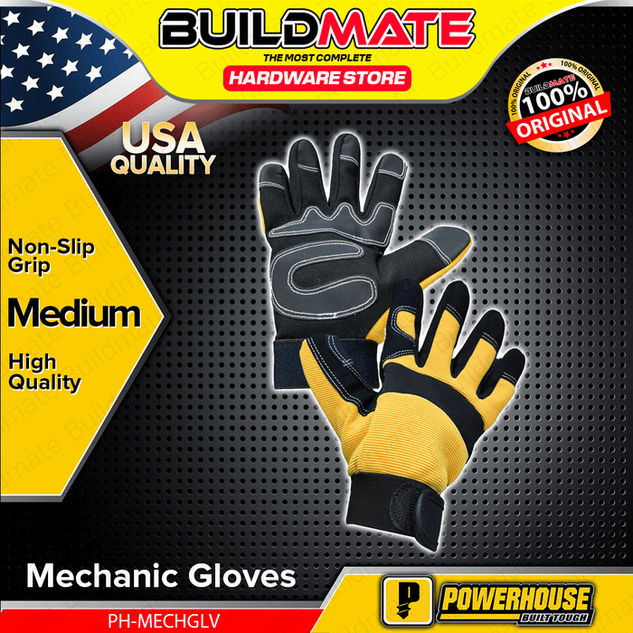 BUILDMATE Powerhouse Mechanic's Gloves Medium Work Protective Repair Grip Mechanical Multi-Purpose Safety Gloves PH-MECHGLV - PHHT