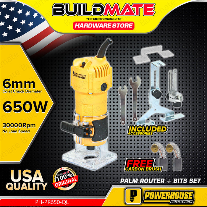 [COMBO] BUILDMATE Powerhouse Palm Router Trimmer 650W with 12PCS/SET SHIMARU Router Bit 1/4" Inch