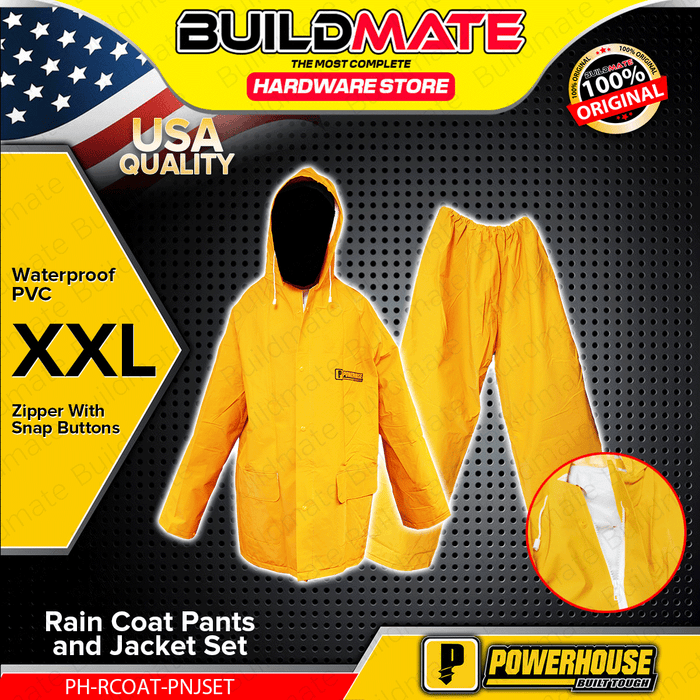 BUILDMATE Powerhouse Rain Coat Pants And Jacket Set XXL PVC Hooded Raincoat Waterproof Kapote Rain Protection Suit Gear PH-RCOAT-PNJSET - PHHT