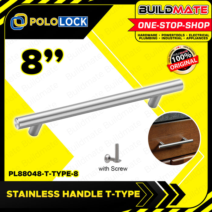 BUILDMATE Pololock Stainless Handle T-TYPE 4" Inch - 12" Inch for Cabinet Drawer Door Pull PL88048 •