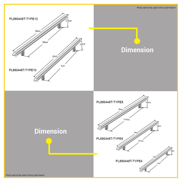 BUILDMATE Pololock Stainless Handle T-TYPE 4" Inch - 12" Inch for Cabinet Drawer Door Pull PL88048 •