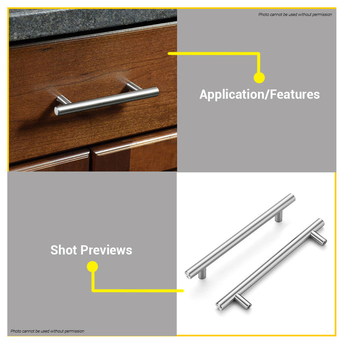 BUILDMATE Pololock Stainless Handle T-TYPE 4" Inch - 12" Inch for Cabinet Drawer Door Pull PL88048 •