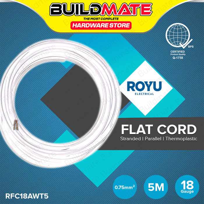 BUILDMATE Royu Flat Cord #16 AWG | 18 AWG 5METERS Electrical Cable Wire for Extension Cord Stranded