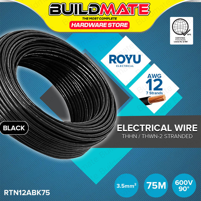 BUILDMATE Royu THHN / THWN-2 Stranded Circuit Wire Gauge 3.5mm² #12 AWG 75 Meters Electrical Thermoplastic High Heat-Resistant Nylon Coated Copper Wire